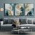 Quadros Decorativos Trio Flores Azul com Dourado