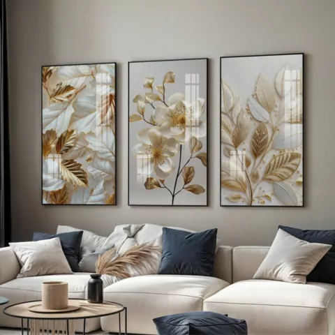 Quadros Decorativos Trio Flowers Gold