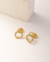 Brinco Duplo Oval Cravejado em Zircônia Semijoia Ouro 18K