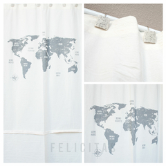 CORTINA BLANCA CON PLANISFERIO GRIS (CB148) - comprar online