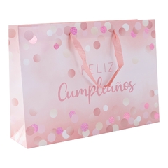 PARTY BOLSA ROSA PASTEL *FELIZ CUMPLEAÑOS* x 1 un. Tamaño: 35cm x 25cm x 9cm