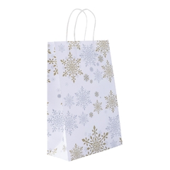 PARTY BOLSA COPOS DE NIEVE (con detalles dorados y plateados) - Tamaño: 20cm x 30cm x 9cm