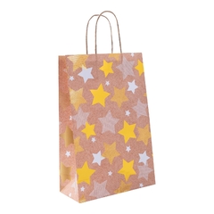 PARTY BOLSA KRAFT C/ ESTRELLAS DORADAS Tamaño: 20cm x 30cm x 9cm