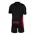 Kit infantil do Barcelona II 24/25, com camisa preta e detalhes em azul e vermelho, fabricado pela Nike.