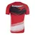 Camisa goleiro masculina vermelha com detalhes em preto e branco, estampada com o logo do SPFC e patrocínios.