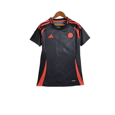 Camisa feminina da Seleção da Colômbia II 24/25, preta com detalhes em laranja, da Adidas-feminino -torcedor-preto