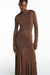 VESTIDO LONGO MANGA LONGA FENDA FRONTAL MALHA MARROM - TIG - loja online