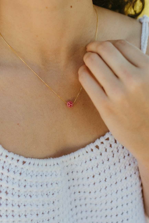 Colar Bolinha artesanal zirconia rosa