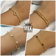 Pulseira Dupla Pedra Coração Folheada à Ouro