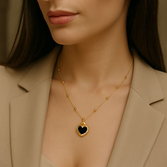 Colar de Bolinha com Coração em Aço Inoxidável Prata ou Dourado - comprar online