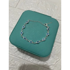 Pulseira Folheada à Prata 925 Olho Grego Azul, Branco ou Colorido - Mix Acessórios