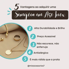 Anel Contemporâneo Aço Inoxidável Antialérgico Prata ou Dourado - Mix Acessórios