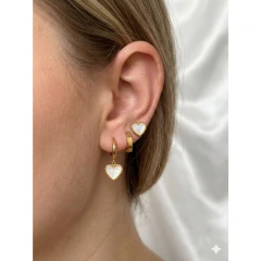 Trio de Brincos Argola Coração em Aço Inoxidável Dourado Antialérgico - comprar online