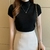 Imagem do Blusa feminina casual de malha de gola alta, tops finos, roupas de verão