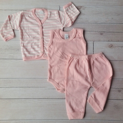 Conjunto longo 3 peças rosa listrado