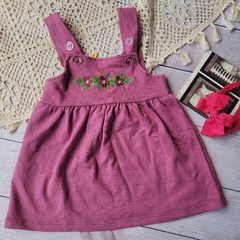 Jardineira vestido menina bebê bordado flores - loja online