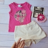 Conjunto menina blusa e short saia flores coelhinha