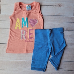 Conjunto menina blusa e short cotton amore