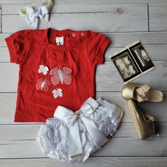 Conjunto menina blusa, tapa fralda e laço borboleta na internet