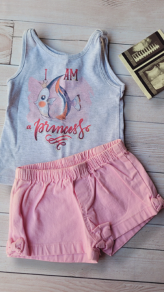 Conjunto menina blusa e bermuda em sarja peixinho - Loja Meu Guri Moda Bebê