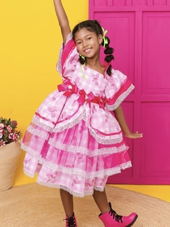 Vestido Junino borboletas rosa e pink na internet