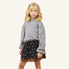 CONJUNTO COM BLUSAO EM MALHA TRICOT MESCLA E SAIA EM TULE STAR - comprar online