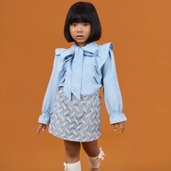 CONJUNTO BLUSA GOLA LAÇO EM CREPE LINEN E SHORTS SAIA EM TRICOT CHEVRON na internet