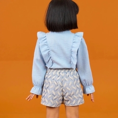 CONJUNTO BLUSA GOLA LAÇO EM CREPE LINEN E SHORTS SAIA EM TRICOT CHEVRON - Loja Zaz Kids