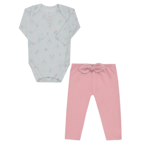 Conjunto em malha canelada florence com body manga longa e calça LETUT - comprar online