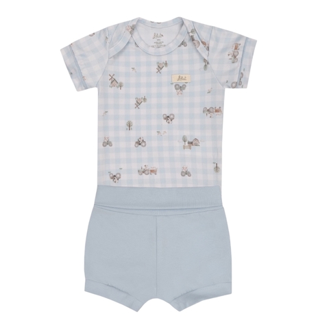 Conjunto baby curto em malha conforto com body estampado e shorts LETUT - comprar online