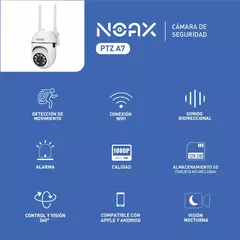 Cámara De Seguridad Wifi Inalámbrica Interior Noax Ptz A7 360° HD Micrófono IP Sensor Movimiento Visión Nocturna - SERRANOMAS
