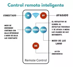 Reflector Luz Solar Sensor Movimiento Con Control Remoto Carcasa Negro Luz Blanco frío - comprar online