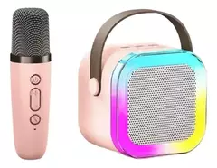 Parlante Bluetooth Luz Portatil Usb + Microfono Karaoke K12 Color Rosa