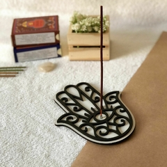 INCENSÁRIO MÃO DE HAMSÁ 3D MDF PRETO E BRANCO