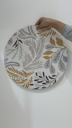 individual estampado flor gris y mostaza