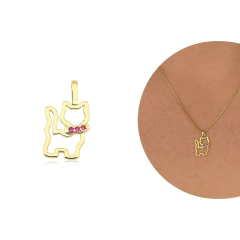 Cat Pendant with collar studded with micro zirconia - Pet - 21mm - 18k Gold Plated - buy online