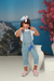 Macacão Jeans Infantil com chaveiro Stitch - Ref 827