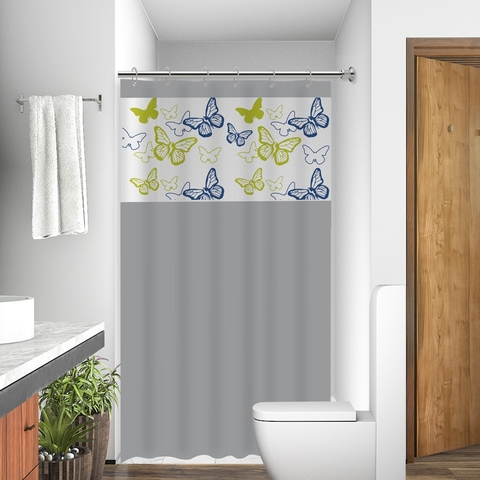 Cortina para Box Banheiro com Visor Borboletas Papilon com Gancho Anti Mofo Resistente Alta Qualidade PVC Várias Cores