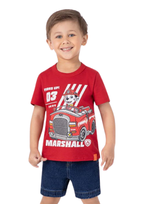 Camiseta Infantil Menino Patrulha Canina Marshall Em Algodão Vermelha - Malwee Kids - comprar online