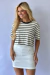 Cropped canelado listrado - Off white