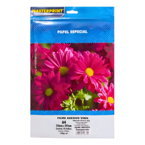 FILME ADESIVO VINIL A PROVA DAGUA TRANSPARENTE 150g A4 10FLS - MASTERPRINT