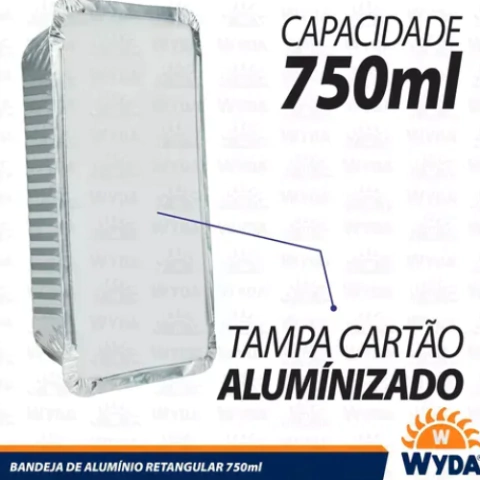 BANDEJA DE ALUMINIO RET. D7 S - 750 ML C/ TAMPA PCT 10 UN - WYDA - officesuprimentos