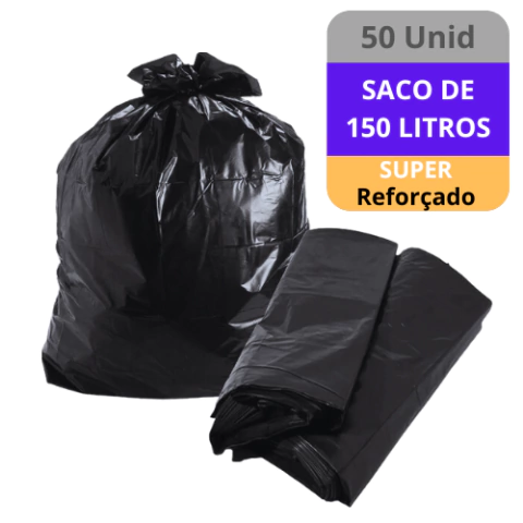 SACO DE LIXO 150 LT PRETO REFORCADO C/50 UN MICRA 8 - PLASTIC - officesuprimentos