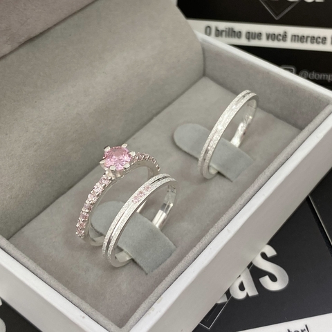 ALIANÇA BABY 2 MM + SOLITÁRIO CRAVEJADO - PRATA 950