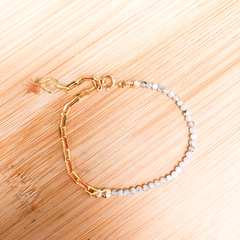 Pulseira Quartzo com turmalina (banho ouro)