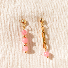 Brinco Assimétrico Jade Rosa (banho ouro) - loja online
