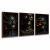 Quadro Decorativo Kit 3 Telas Preto Dourado - Visual Quadros