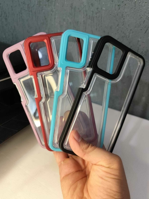 Moto E22 Capa Case 2 em 1 Transparente Borda Colorida Anti Impacto