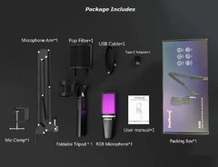 Microfone condensador RGB com Braço Articulado, - UrbanShop