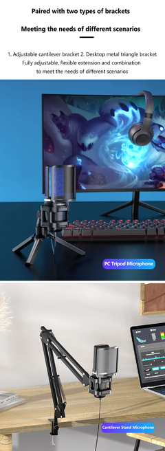 Microfone condensador RGB com Braço Articulado, - UrbanShop